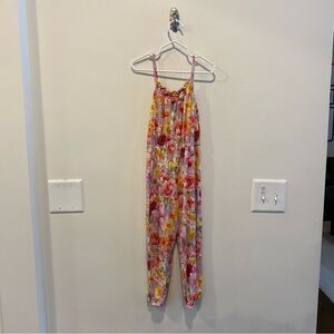 Posh Peanut Smocked Spaghetti Jumpsuit in girls size 5 pink floral bamboo